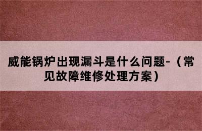 威能锅炉出现漏斗是什么问题-（常见故障维修处理方案）