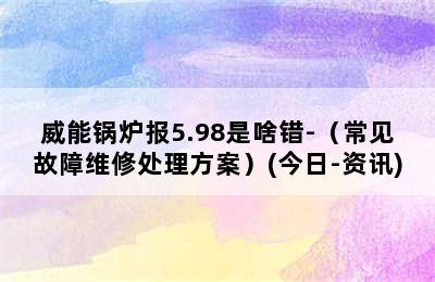 威能锅炉报5.98是啥错-（常见故障维修处理方案）(今日-资讯)