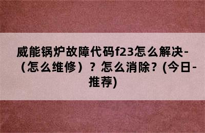 威能锅炉故障代码f23怎么解决-（怎么维修）？怎么消除？(今日-推荐)