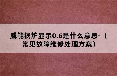 威能锅炉显示0.6是什么意思-（常见故障维修处理方案）