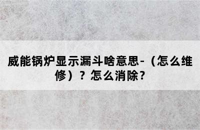 威能锅炉显示漏斗啥意思-（怎么维修）？怎么消除？