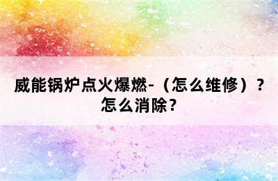 威能锅炉点火爆燃-（怎么维修）？怎么消除？