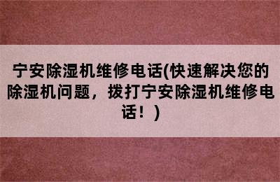 宁安除湿机维修电话(快速解决您的除湿机问题，拨打宁安除湿机维修电话！)