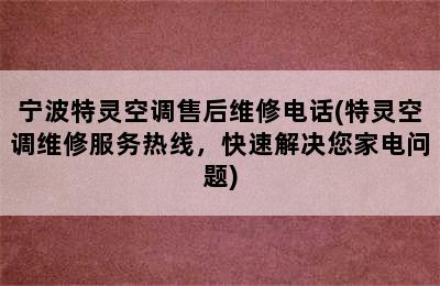 宁波特灵空调售后维修电话(特灵空调维修服务热线，快速解决您家电问题)