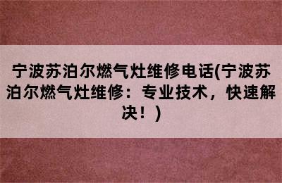 宁波苏泊尔燃气灶维修电话(宁波苏泊尔燃气灶维修：专业技术，快速解决！)