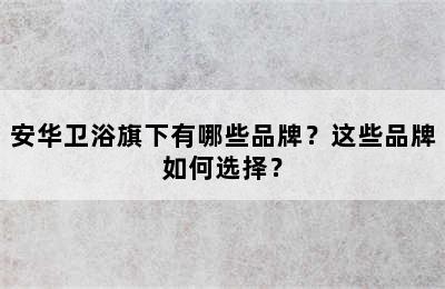 安华卫浴旗下有哪些品牌？这些品牌如何选择？