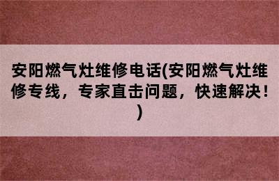 安阳燃气灶维修电话(安阳燃气灶维修专线，专家直击问题，快速解决！)