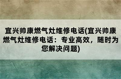 宜兴帅康燃气灶维修电话(宜兴帅康燃气灶维修电话：专业高效，随时为您解决问题)