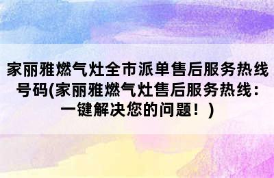 家丽雅燃气灶全市派单售后服务热线号码(家丽雅燃气灶售后服务热线：一键解决您的问题！)