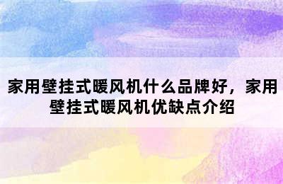 家用壁挂式暖风机什么品牌好，家用壁挂式暖风机优缺点介绍