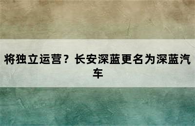 将独立运营？长安深蓝更名为深蓝汽车