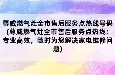 尊威燃气灶全市售后服务点热线号码(尊威燃气灶全市售后服务点热线：专业高效，随时为您解决家电维修问题)