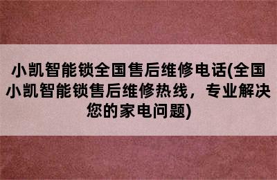 小凯智能锁全国售后维修电话(全国小凯智能锁售后维修热线，专业解决您的家电问题)