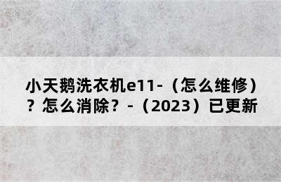 小天鹅洗衣机e11-（怎么维修）？怎么消除？-（2023）已更新