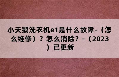 小天鹅洗衣机e1是什么故障-（怎么维修）？怎么消除？-（2023）已更新