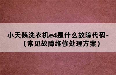 小天鹅洗衣机e4是什么故障代码-（常见故障维修处理方案）