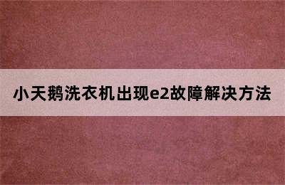 小天鹅洗衣机出现e2故障解决方法