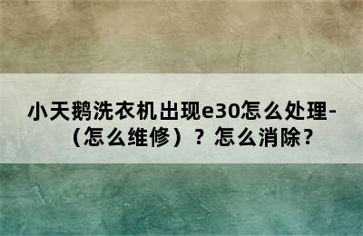 小天鹅洗衣机出现e30怎么处理-（怎么维修）？怎么消除？