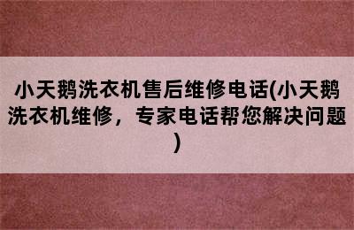 小天鹅洗衣机售后维修电话(小天鹅洗衣机维修，专家电话帮您解决问题)