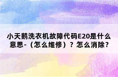 小天鹅洗衣机故障代码E20是什么意思-（怎么维修）？怎么消除？