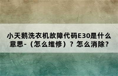 小天鹅洗衣机故障代码E30是什么意思-（怎么维修）？怎么消除？