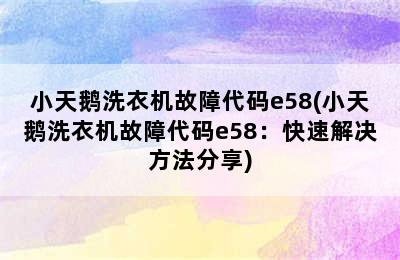 小天鹅洗衣机故障代码e58(小天鹅洗衣机故障代码e58：快速解决方法分享)