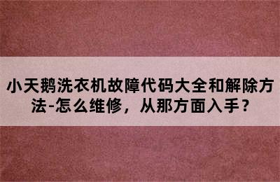 小天鹅洗衣机故障代码大全和解除方法-怎么维修，从那方面入手？