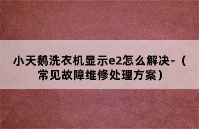 小天鹅洗衣机显示e2怎么解决-（常见故障维修处理方案）