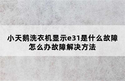 小天鹅洗衣机显示e31是什么故障怎么办故障解决方法