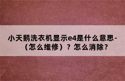 小天鹅洗衣机显示e4是什么意思-（怎么维修）？怎么消除？