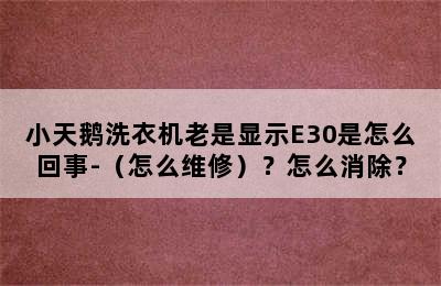 小天鹅洗衣机老是显示E30是怎么回事-（怎么维修）？怎么消除？