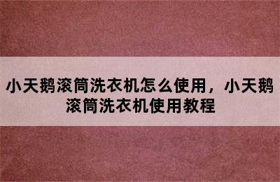 小天鹅滚筒洗衣机怎么使用，小天鹅滚筒洗衣机使用教程