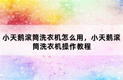 小天鹅滚筒洗衣机怎么用，小天鹅滚筒洗衣机操作教程