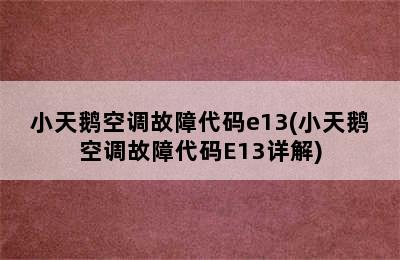 小天鹅空调故障代码e13(小天鹅空调故障代码E13详解)