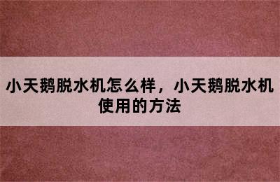 小天鹅脱水机怎么样，小天鹅脱水机使用的方法