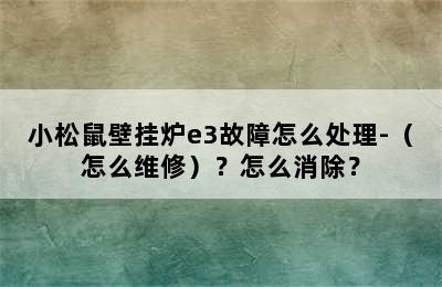 小松鼠壁挂炉e3故障怎么处理-（怎么维修）？怎么消除？