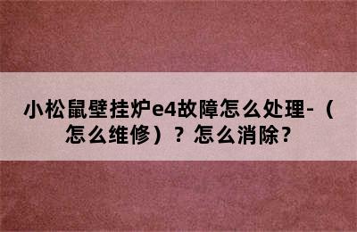 小松鼠壁挂炉e4故障怎么处理-（怎么维修）？怎么消除？