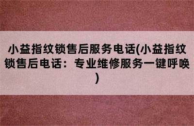 小益指纹锁售后服务电话(小益指纹锁售后电话：专业维修服务一键呼唤)