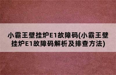 小霸王壁挂炉E1故障码(小霸王壁挂炉E1故障码解析及排查方法)