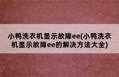 小鸭洗衣机显示故障ee(小鸭洗衣机显示故障ee的解决方法大全)