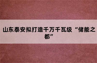 山东泰安拟打造千万千瓦级“储能之都”