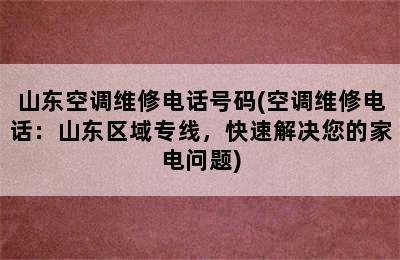 山东空调维修电话号码(空调维修电话：山东区域专线，快速解决您的家电问题)