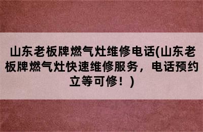 山东老板牌燃气灶维修电话(山东老板牌燃气灶快速维修服务，电话预约立等可修！)