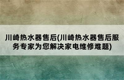 川崎热水器售后(川崎热水器售后服务专家为您解决家电维修难题)