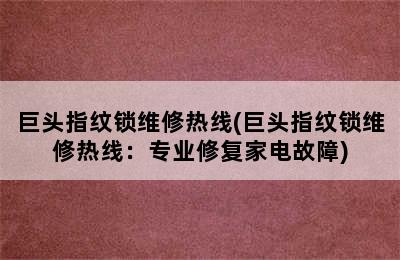 巨头指纹锁维修热线(巨头指纹锁维修热线：专业修复家电故障)