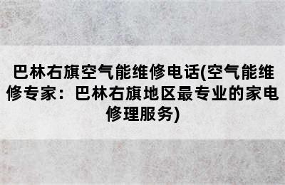 巴林右旗空气能维修电话(空气能维修专家：巴林右旗地区最专业的家电修理服务)