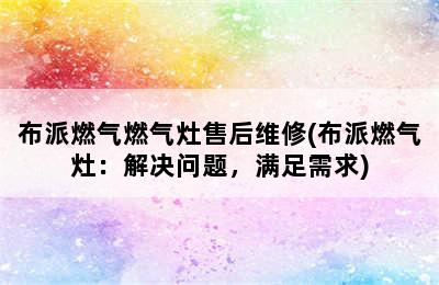 布派燃气燃气灶售后维修(布派燃气灶：解决问题，满足需求)