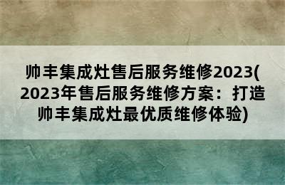 帅丰集成灶售后服务维修2023(2023年售后服务维修方案：打造帅丰集成灶最优质维修体验)