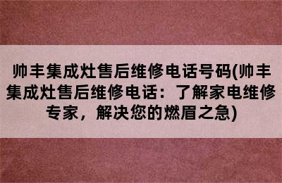 帅丰集成灶售后维修电话号码(帅丰集成灶售后维修电话：了解家电维修专家，解决您的燃眉之急)