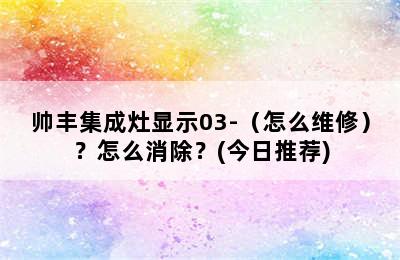 帅丰集成灶显示03-（怎么维修）？怎么消除？(今日推荐)